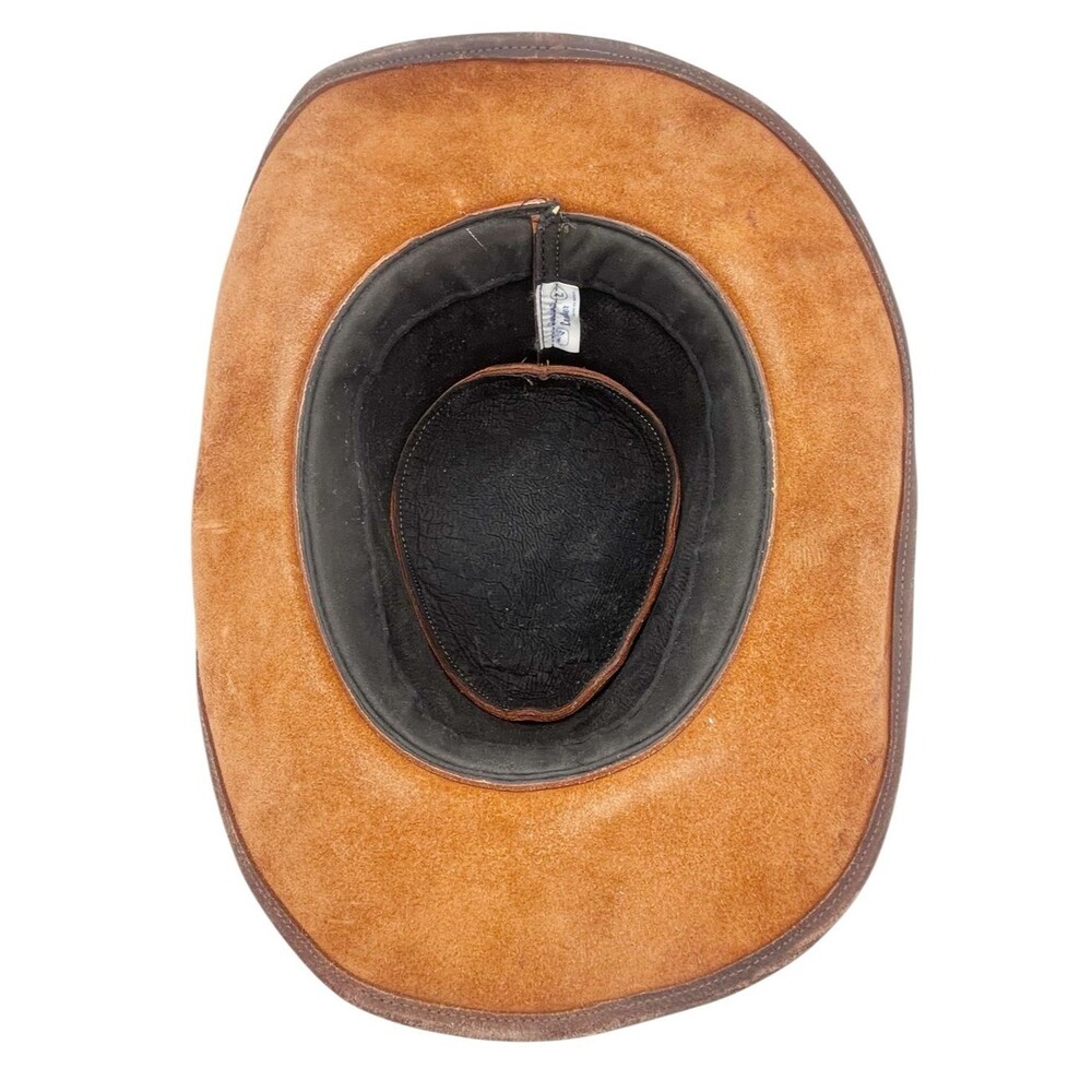 Vintage Brown Leather Cowboy Hat Western Ranch Outback Size L 22” Boho Festival - Picture 11 of 14